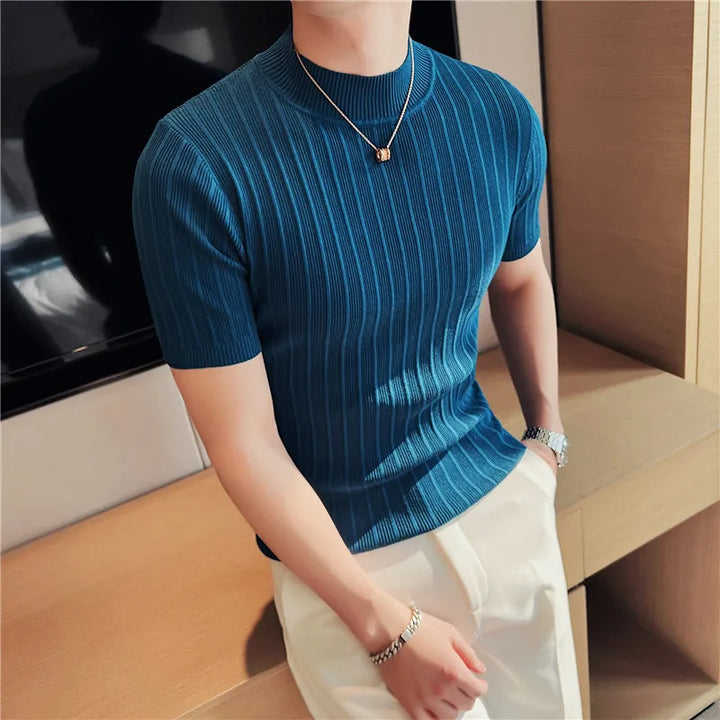 camisa masculina gola alta azul